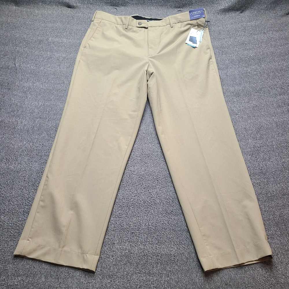 Croft &‎ Barrow Dress Pant Mens 38x30 Tan New True Comfort Stretch Flat Front